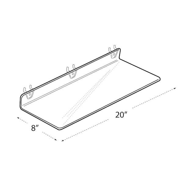 20W X 8D Clear Acrylic Shelf For Pegboard And Slatwall, PK4